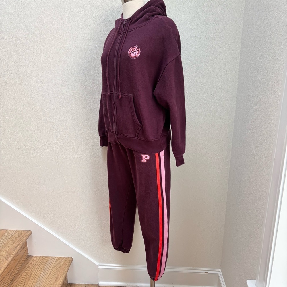 Victorias Secret Hoodie Sweatpants Sweatsuit Set Fleece Jogger Pink Red Size Xs - Picture 4 of 16